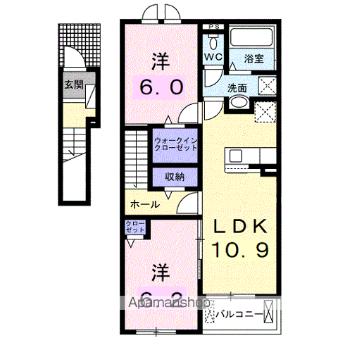 シャトー・グリーンⅢ(2LDK/2階)の間取り写真