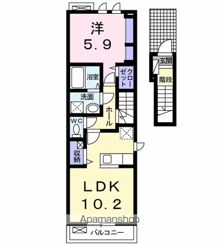 フォンテーヌS Ⅴ(1LDK/2階)の間取り写真
