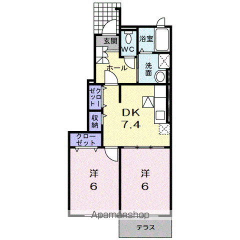 エヴァーアトラス(2DK/1階)の間取り写真