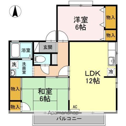 カーサ・フォンテーヌ B(2LDK/2階)の間取り写真
