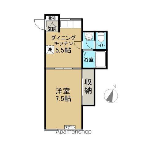 ベルシティⅡ(1DK/1階)の間取り写真