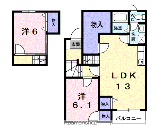グランデカメリア山ノ手Ⅰ(2LDK/2階)の間取り写真