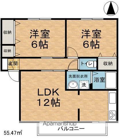 シャン・ド・フルールA・B(2LDK/1階)の間取り写真