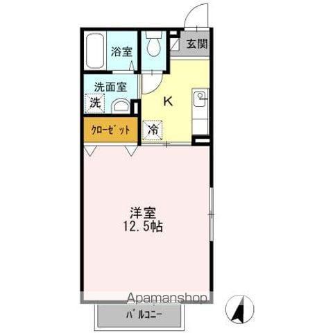 ソレイユII A棟(1K/1階)の間取り写真