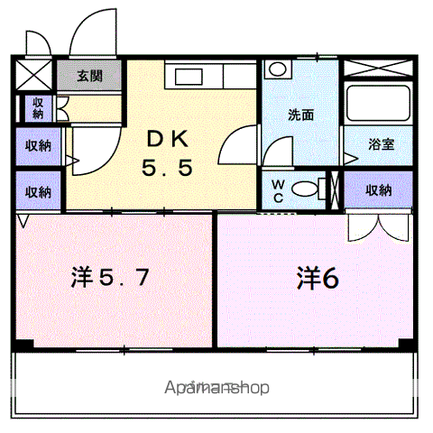 アベニューゆりの木Ⅱ(2DK/3階)の間取り写真