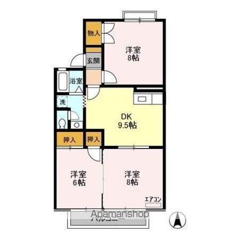 ファミールタヤマA(3DK/2階)の間取り写真