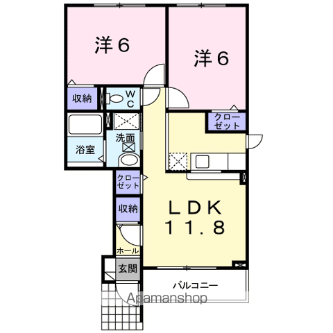 ブリーズ ガーデン 1号館(2LDK/1階)の間取り写真