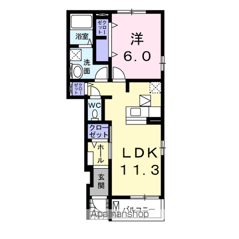 レクエルド小倉寺Ⅵ(1LDK/1階)の間取り写真