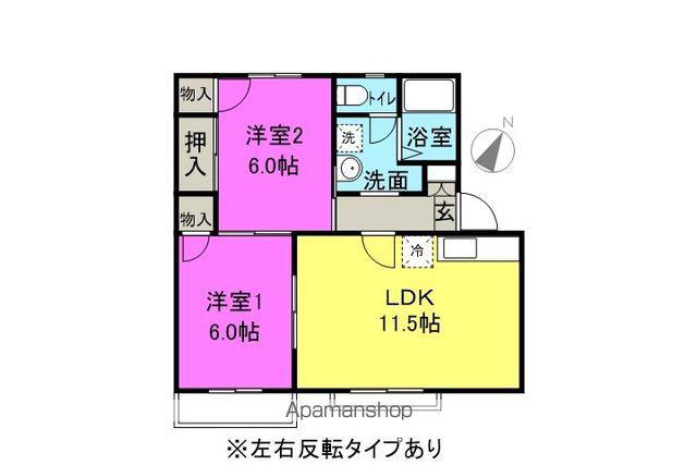 タウニーセントラルB棟(2LDK/2階)の間取り写真