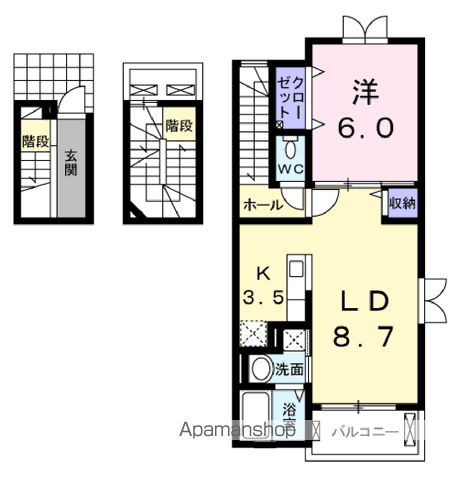 ゼフィロスB(1LDK/3階)の間取り写真