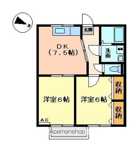 山陽本線 尾道駅 徒歩34分 3階建 築25年(2DK/2階)の間取り写真