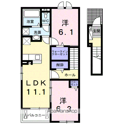 ローズガーデン Ⅰ(2LDK/2階)の間取り写真