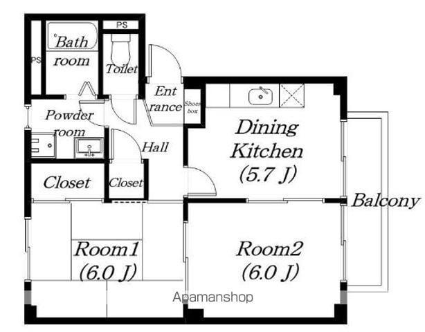 エクレール1号館(2K/2階)の間取り写真