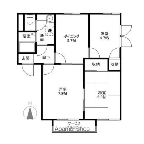 フェリスコートM(3DK/2階)の間取り写真