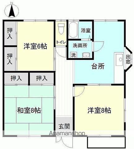常磐線 いわき駅 バス乗車時間:25分 若葉台バス停で下車 徒歩5分 1階建 築36年(3DK)の間取り写真