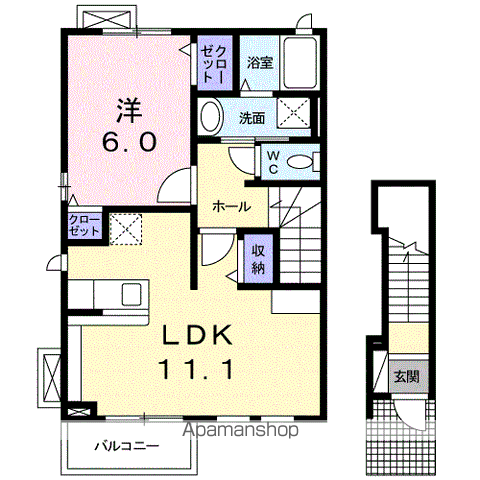 プリムローズM(1LDK/2階)の間取り写真