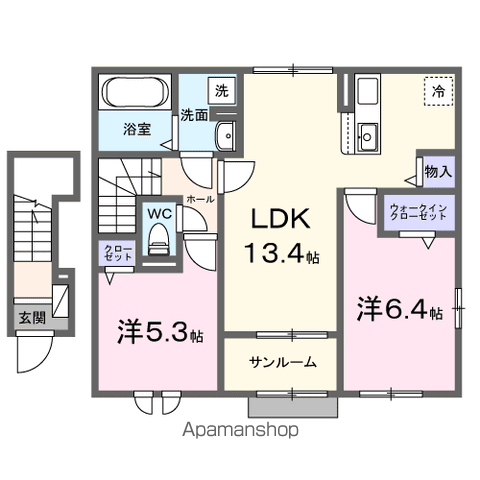 コンフィ(2LDK/2階)の間取り写真