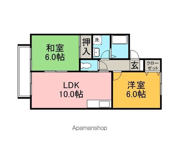 ボヌール森岡(2LDK/2階)の間取り写真