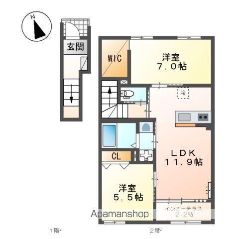 ハレカピリナ新涯(2LDK/2階)の間取り写真