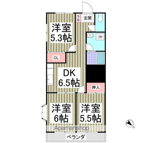 パレスクラウド(3DK/3階)の間取り写真