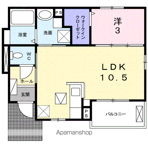 エバーアベニュー(1LDK/1階)の間取り写真