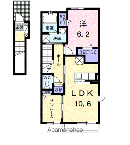 アローラ ナカツ Ⅰ(1LDK/2階)の間取り写真