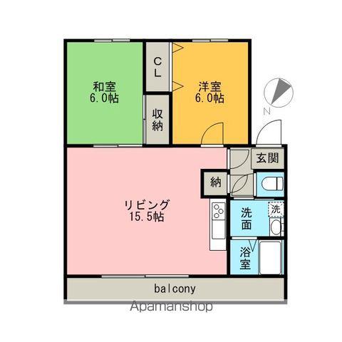 グリーンティアラⅡ(2LDK/3階)の間取り写真
