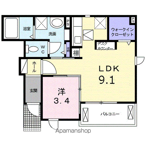 カルモⅡ A(1LDK/1階)の間取り写真