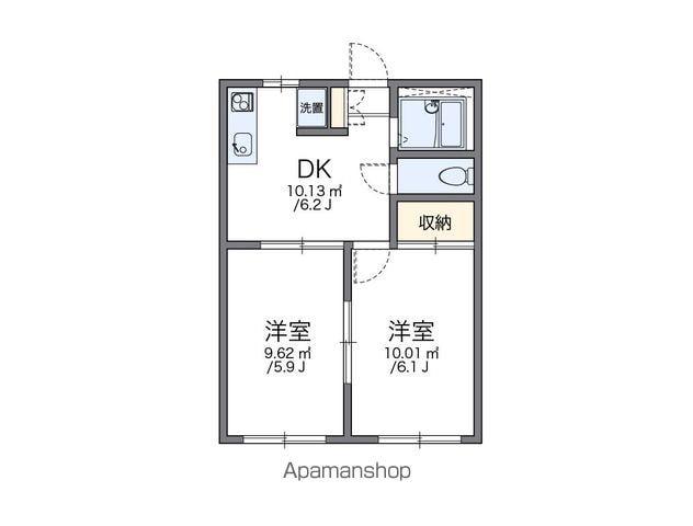レオパレス本城東六番館(2DK/1階)の間取り写真