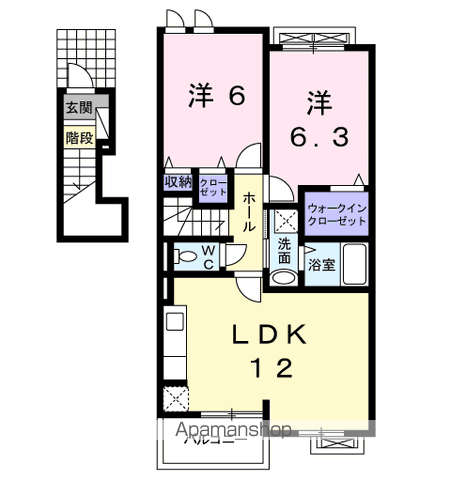 シンシアリー三笠Ⅰ(2LDK/2階)の間取り写真