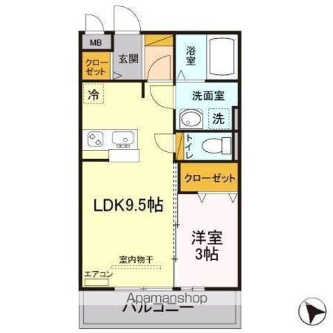 グリシーヌB(1LDK/3階)の間取り写真