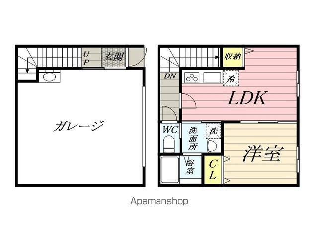 トータルガレージ雨間(1LDK/2階)の間取り写真