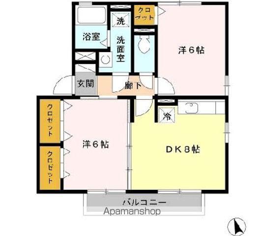 フルール・プリムヴェール B棟(2DK/2階)の間取り写真