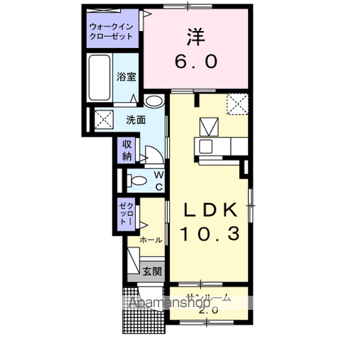 クゥー Ⅱ(1LDK/1階)の間取り写真
