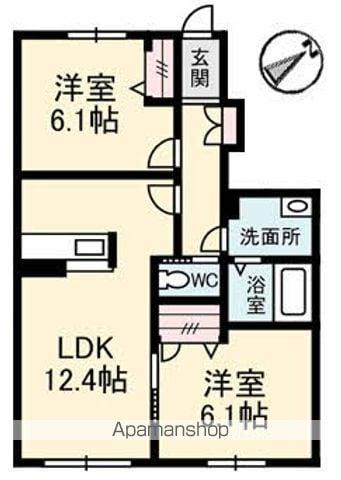 シャーメゾン郡家 C棟(2LDK/1階)の間取り写真
