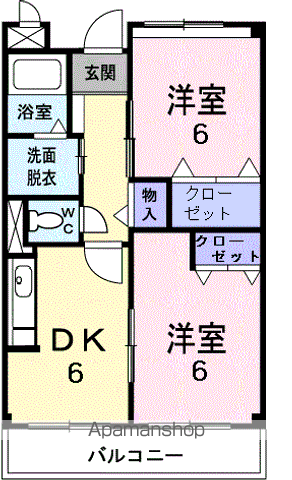 ファイン・リヴィエール(2DK/3階)の間取り写真