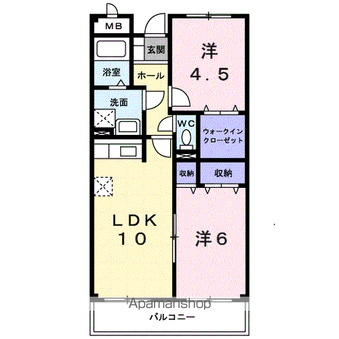 ファシナシオン毛見Ⅱ(2LDK/2階)の間取り写真