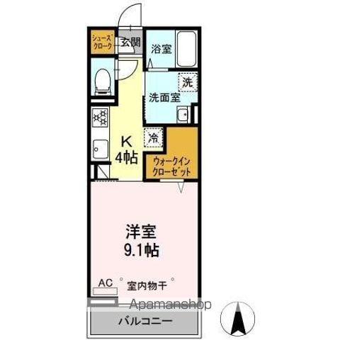 LUPINUS境 B棟(1K/3階)の間取り写真