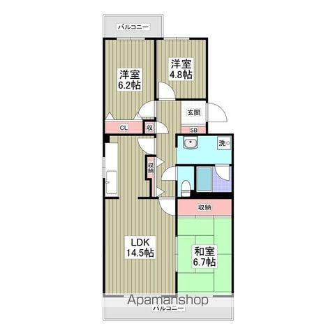 竜ヶ崎ハイツB(3LDK/3階)の間取り写真