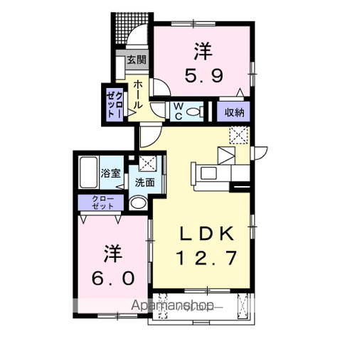 グランディスB(2LDK/1階)の間取り写真