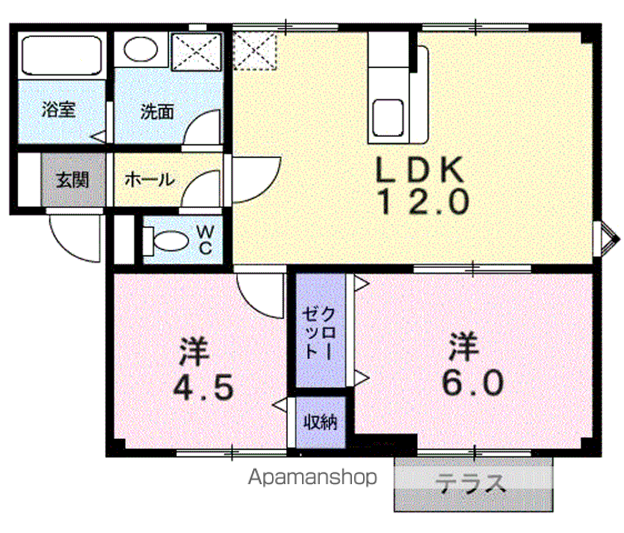 メゾン花梨Ⅰ(2LDK/1階)の間取り写真
