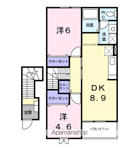 ドミールカトレア(2DK/2階)の間取り写真