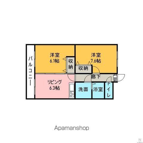 アクティブ湯屋Ⅱ(2DK/1階)の間取り写真