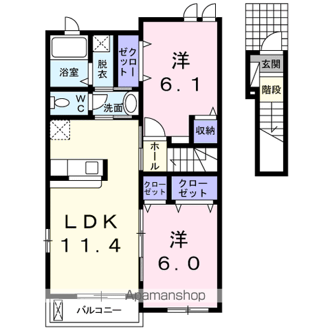 ブルック レイン(2LDK/2階)の間取り写真