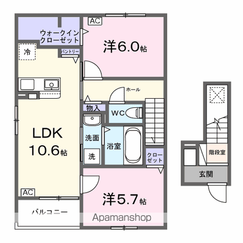 パーシモンⅢ(2LDK/2階)の間取り写真