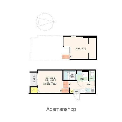 BELLE VILLA長町(1K/2階)の間取り写真