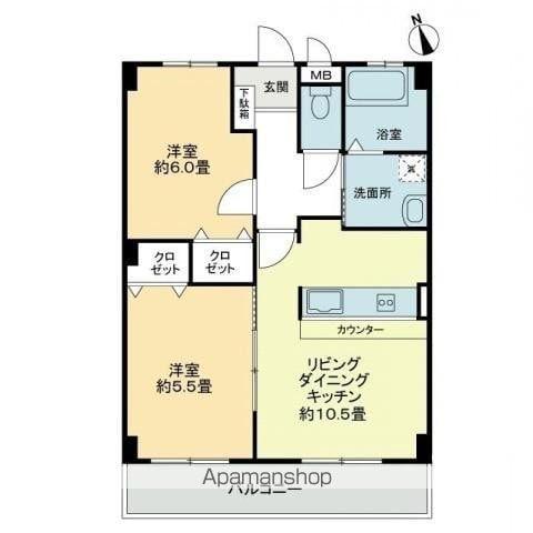 フィネス佐古(2LDK/1階)の間取り写真