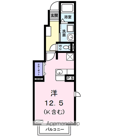 アンジュ(ワンルーム/1階)の間取り写真