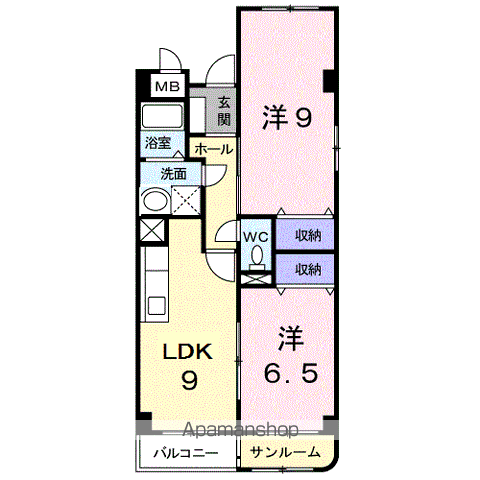ウエストⅡ(2LDK/1階)の間取り写真
