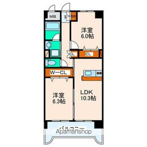 カーレヂ三浦Ⅱ(2LDK/9階)の間取り写真